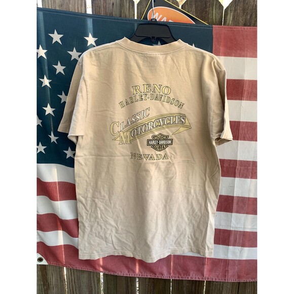 Vintage Y2K Harley Davidson Reno Nevada cream and black streetwear tee Size L - Picture 7 of 9